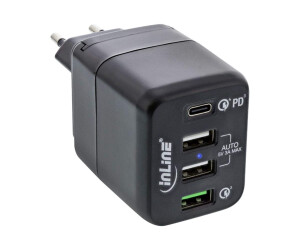 Inline power supply - 45 watts - 3 A - PD 3.0, QC 4.0 - 4 Output connection points (3 x USB Type A, USB -C)