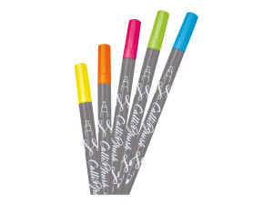 Online USV writing instruments Calli - 5 pieces (E) - Blue - Green - Orange - Pink - Yellow - Brush tip - Gray - Plastic - 2 mm