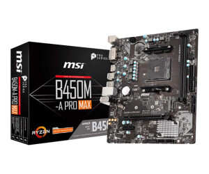 MSI B450M -A Pro Max - Motherboard - Micro ATX - Socket AM4 - AMD B450 Chipset - USB 3.2 Gen 1 - Gigabit LAN - Onboard graphic (CPU required)