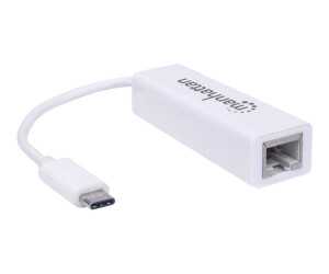 Manhattan USB-C to Gigabit (10/100/1000 Mbps) Network Adapter, White, Equivalent to Startech US1GC30W, supports up to 2 Gbps full-duplex transfer speed, RJ45, Three Year Warranty, Blister