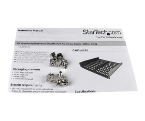 Startech.com 2HE Universal Rack Mount Subject ventilated and frankly for 19 servers RACKS - 16ZOLL, Schwarz (Cabshelfv)