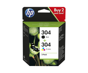HP 304 - 2er-Pack - pigmentiertes Schwarz, Farbe (Cyan, Magenta, Gelb)