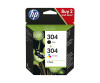 HP 304 - 2er-Pack - pigmentiertes Schwarz, Farbe (Cyan, Magenta, Gelb)
