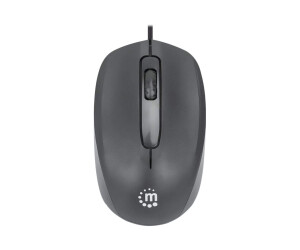 Manhattan Comfort II USB Wired Mouse, Black, 1000dpi, USB-A, Optical, Ambidextrous, Portable/Compact, Three Button with Scroll Wheel, Three Year Warranty, Retail Box