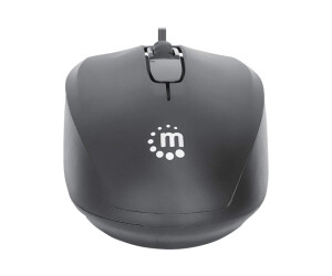 Manhattan Comfort II USB Wired Mouse, Black, 1000dpi, USB-A, Optical, Ambidextrous, Portable/Compact, Three Button with Scroll Wheel, Three Year Warranty, Retail Box