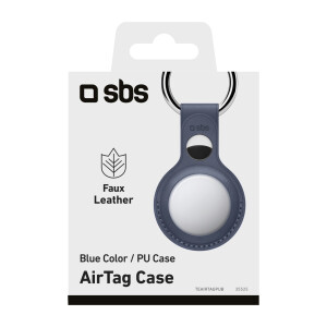 SBS Hülle Kunstleder mit Schlüsselanhänger für Apple AirTag blau