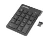Manhattan Numeric Keypad, Wireless (2.4GHz), USB-A Micro Receiver, 18 Full Size Keys, Black, Membrane Key Switches, Auto Power Management, Range 10m, AAA Battery (included)