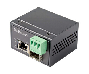 StarTech.com PoE + Industrial Media Converter 30W - Medienkonverter LWL Kupfer - Singlemode-/Multimode Glasfaser auf Kupfer Gigabit Ethernet - Mini/Kompaktgröße - IP-30/ -40°C bis 75°C (IMC1GSFP30W)