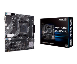Asus Prime A520M -K - Motherboard - Micro ATX - Socket AM4 - AMD A520 chipset - USB 3.2 Gen 1 - Gigabit LAN - Onboard graphic (CPU required)