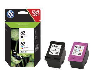 HP 62 Twin Pack - 2er-Pack - Schwarz, Farbe (Cyan, Magenta, Gelb)