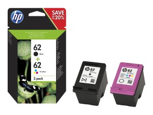 HP 62 - 2er-Pack - pigmentiertes Schwarz, Farbe (Cyan,...