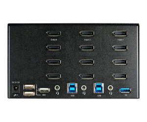 StarTech.com 2 Port Quad Monitor DisplayPort KVM Switch - 4K 60 Hz UHDR - DP 1.2 KVM Switch mit USB 3.0 Hub mit 2x USB 3.0(5 Gbit/s) und 4x USB 2.0 HID Anschlüssen, Audio - Hotkey - TAA (SV231QDPU34K)