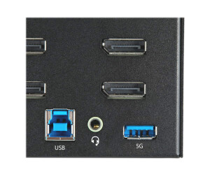 StarTech.com 2 Port Quad Monitor DisplayPort KVM Switch - 4K 60 Hz UHDR - DP 1.2 KVM Switch mit USB 3.0 Hub mit 2x USB 3.0(5 Gbit/s) und 4x USB 2.0 HID Anschlüssen, Audio - Hotkey - TAA (SV231QDPU34K)