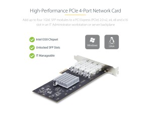 StarTech.com 4-Port GbE SFP Network Card, PCIe 2.0 x2,...