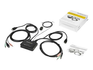 StarTech.com 2 Port HDMI KVM Switch, 4K 60Hz, Compact Dual Port UHD/Ultra HD USB Desktop KVM Switch with Integrated 4ft Cables & Audio, Bus Powered & Remote Switching, MacBook ThinkPad - 4K KVM Switch w/ Audio (SV211HDUA4K)