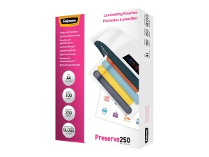 Fellowes Laminating Pouches Preserve 250 Micron - 250 Mikrometer - 100er-Pack - glänzend - durchsichtig - A4 (210 x 297 mm)