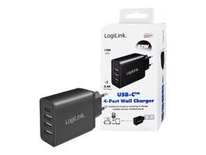 LogiLink Netzteil - 27 Watt - Fast Charge - 4 Ausgabeanschlussstellen (3 x USB Typ A, 24 pin USB-C)