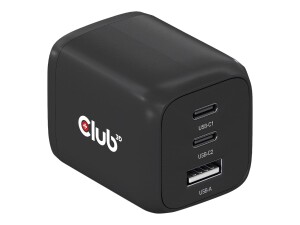 Club 3D CAC-1913 - Netzteil - GaN Technology, Triple Port - 65 Watt - 5 A - PD 3.0, PD/PPS - 3 Ausgabeanschlussstellen (USB Typ A, 2 x USB-C)
