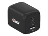 Club 3D CAC-1913 - Netzteil - GaN Technology, Triple Port - 65 Watt - 5 A - PD 3.0, PD/PPS - 3 Ausgabeanschlussstellen (USB Typ A, 2 x USB-C)