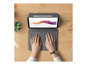 Logitech Folio Touch - Tastatur und Foliohülle - mit Trackpad - hinterleuchtet - Apple Smart connector - Oxford Gray - für Apple 10.9-inch iPad Air (4. Generation, 5. Generation)