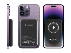 Verbatim Charge n Go - Induktive Power Bank - Magnethalterung - Li-Pol - 10000 mAh - 20 Watt - 2.4 A - Apple Fast Charge, PD 3.0, QC 3.0, Apple 2.4A, USB BC 1.2 (24 pin USB-C)