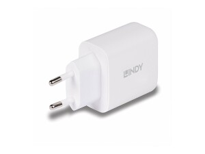 Lindy Netzteil - GaN - 65 Watt - 3 A - PD/PPS, PD 3.0 - 2 Ausgabeanschlussstellen (24 pin USB-C, USB)