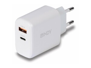 Lindy Netzteil - GaN - 65 Watt - 3 A - PD/PPS, PD 3.0 - 2 Ausgabeanschlussstellen (24 pin USB-C, USB)