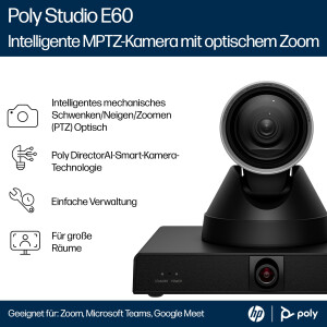HP Poly Studio E60 – Konferenzkamera – PTZ – 2x 8 MP – 4K UHD – 12x optischer Zoom – Auto-Tracking – LAN/USB – Schwarz