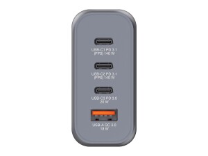 Verbatim Netzteil - GaN - 140 Watt - 5 A - PD 3.0, Power Delivery 3.1, QC 3.0, PD/PPS - 4 Ausgabeanschlussstellen (3 x USB-C, USB)