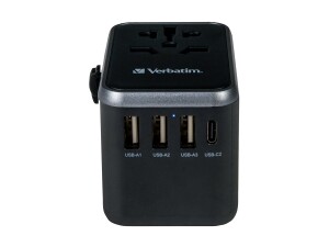 Verbatim UTA-04 - Netzteil - Universal - 61 Watt - 3 A - QC 3.0, PD 3.0 - 5 Ausgabeanschlussstellen (2 x USB-C, 3 x USB Typ A)