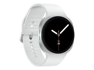 Samsung Galaxy Watch8 - 44 mm - silber - intelligente Uhr mit Sportband - Gummi - weiß - Bandgröße: M/L - Anzeige 3.7 cm (1.47")