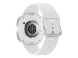 Samsung Galaxy Watch8 - 44 mm - silber - intelligente Uhr mit Sportband - Gummi - weiß - Bandgröße: M/L - Anzeige 3.7 cm (1.47")