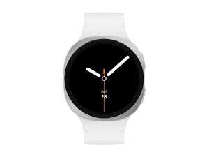 Samsung Galaxy Watch8 - 44 mm - silber - intelligente Uhr mit Sportband - Gummi - weiß - Bandgröße: M/L - Anzeige 3.7 cm (1.47")