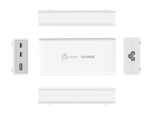 j5create JUP37185W-EN - Netzteil - GaN - 185 Watt - 5 A - Power Delivery 3.1 - 3 Ausgabeanschlussstellen (USB Typ A, 2 x USB-C)