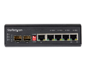 StarTech.com Industrial 6 Port Gigabit Ethernet Switch - 4 PoE RJ45 +2 SFP Slots 30W PoE+ 12-48VDC 10/100/1000 Power Over Ethernet LAN Switch -40°C bis 75°C Hutschienenmontage (IES1G52UP12V)
