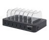Manhattan Charging Station, 6x USB-A Ports, Outputs: 6x 2.4A, Smart IC, LED Indicator Lights, Black, Three Year Warranty, Box - Ladestation - 50 Watt - 2.4 A - 6 Ausgabeanschlussstellen (USB)