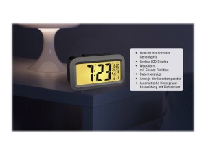 TFA Lumio Plus - digital alarm clock - rectangle - black - silver - plastic - 12/24 H - -9 - 50 ¡ C